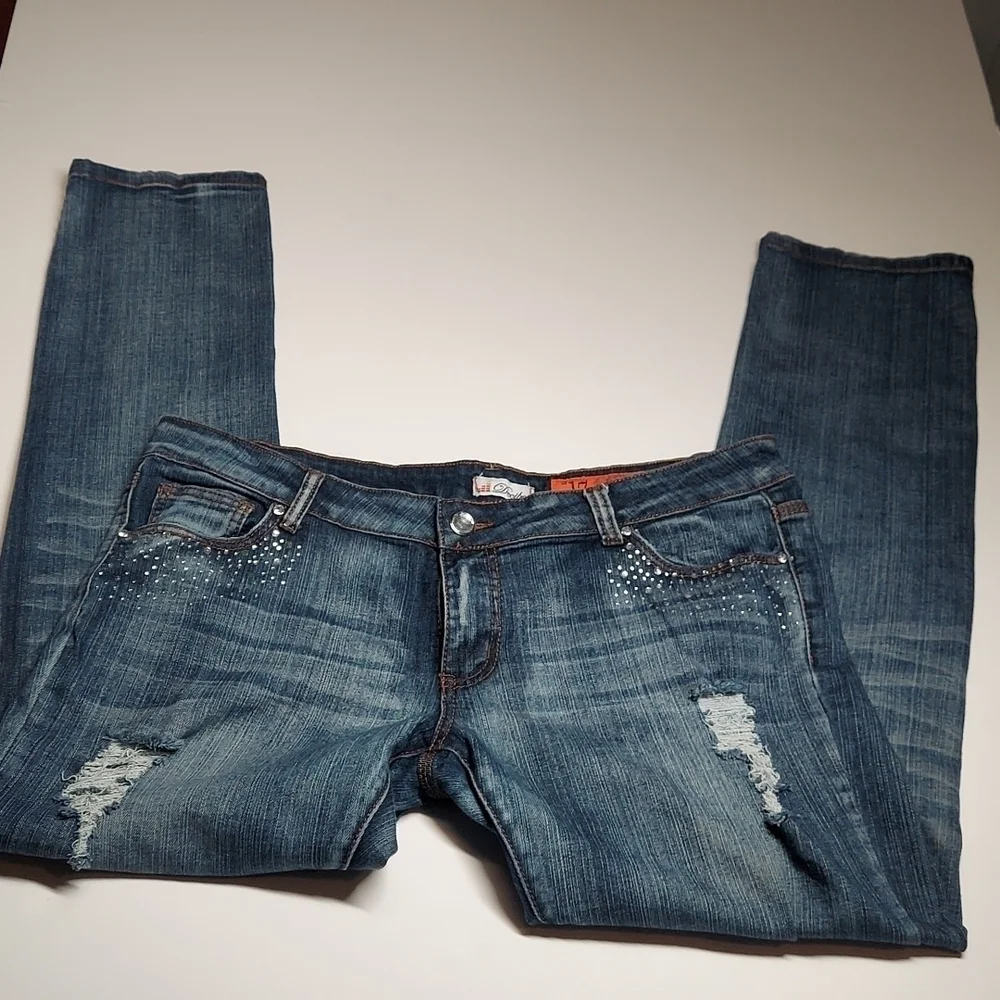 Decibel Women's Distressed Jeans with Rhinestones